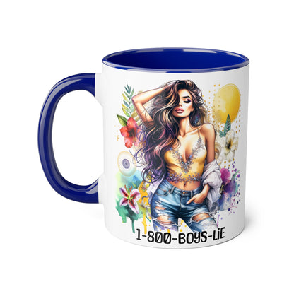 Vibrant Floral Accent Mug, 1-800-Boys-Lie Coffee Cup, Unique Art Mug, Gift for Her, Coffee Lover's Essentials