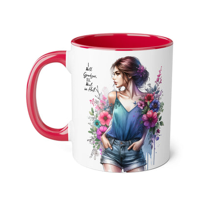 I Hold Grudges, I'll Heal in Hell  Humoristic Floral Accent Mug, 11oz Coffee Cup for Grandma, Gift for Her, Birthday Present, Mother's Day, Home Decor, Floral Design