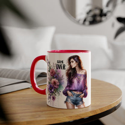 Floral Game Over Mug - Fun Coffee Cup, Gift for Game Lovers, Cute Floral Drinkware, Unique Mother's Day Gift, Tea Mug