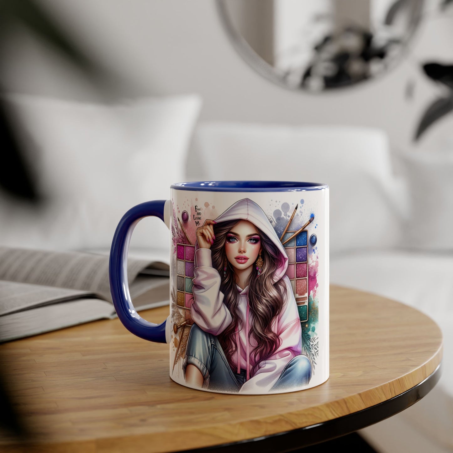 Free and Loving Me Artistic Accent Mugs, Fashionista Gift, Makeup Artist Coffee Cup, Unique Artistic Mug, Stylish Beverage Container, Creative Decor