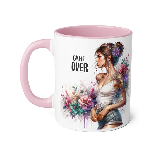 Floral Game Over Mug | Stylish Coffee Cup for Gamers | Unique Gift for Birthdays, Holidays, or Just Because, Tea Mug, Accent Mugs