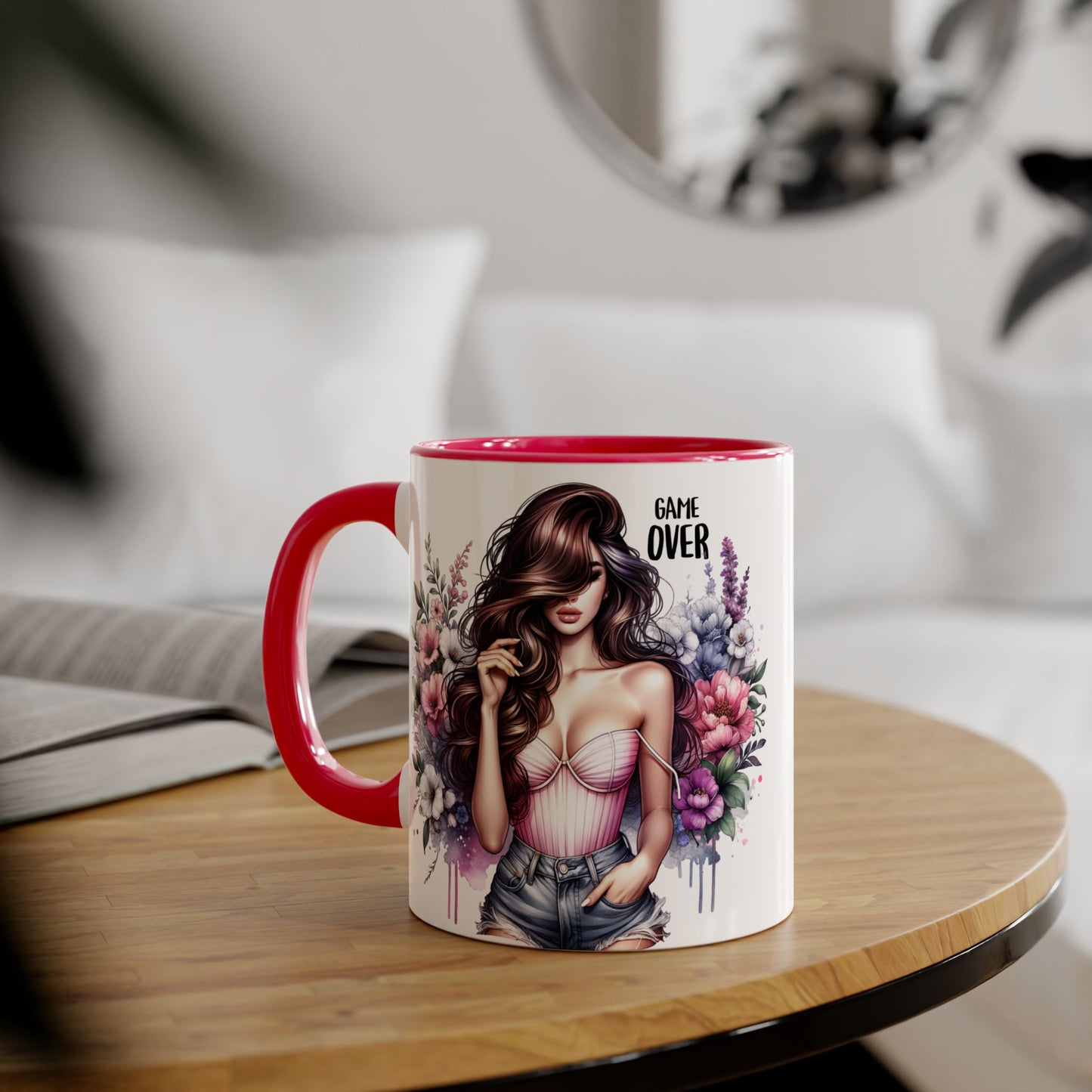 Game Over Floral Accent Mug - 11oz, Coffee Cup for Her, Gift for Gamers, Fun Tea Mug, Unique Kitchen Decor, Women’s Gift Idea