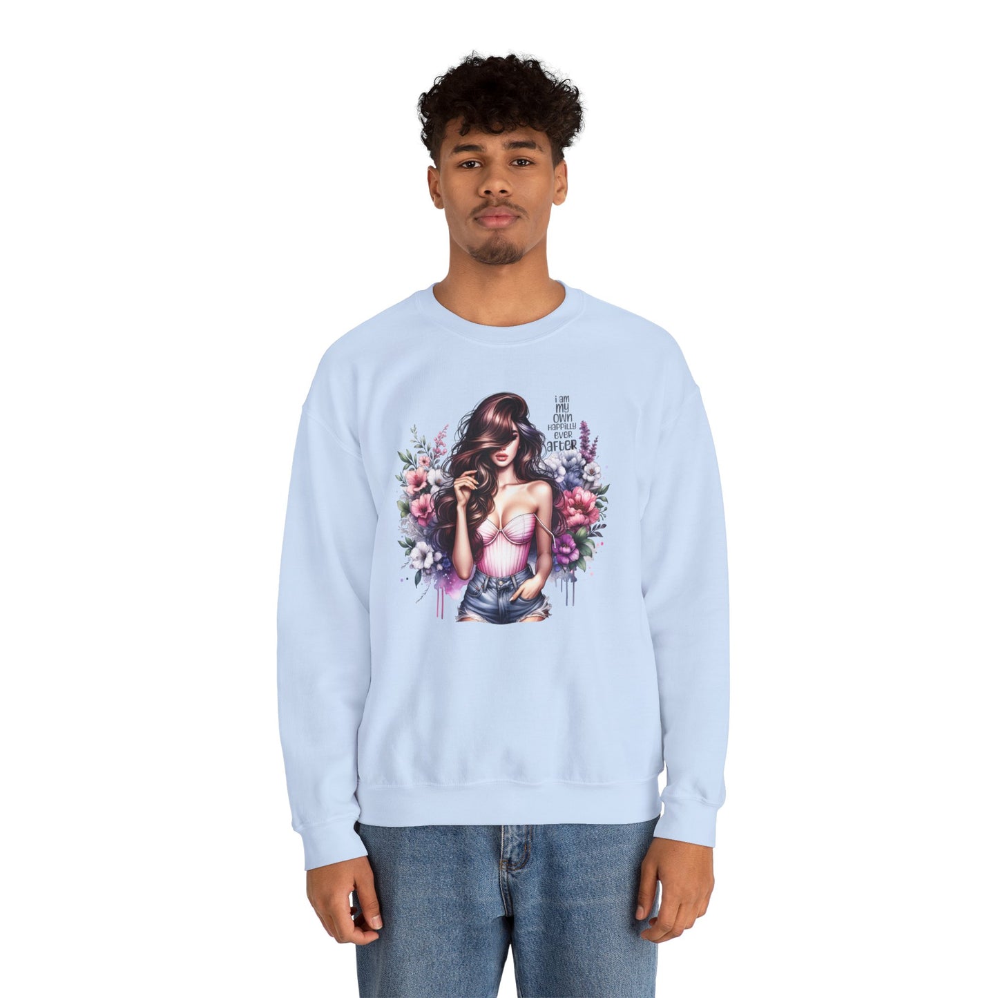 I Am My Own Happily Ever After  Floral Goddess Crewneck Sweatshirt, Cozy Women's Apparel, Boho Style, Gift for Her, Trendy Sweatshirt, Chic Layering Piece