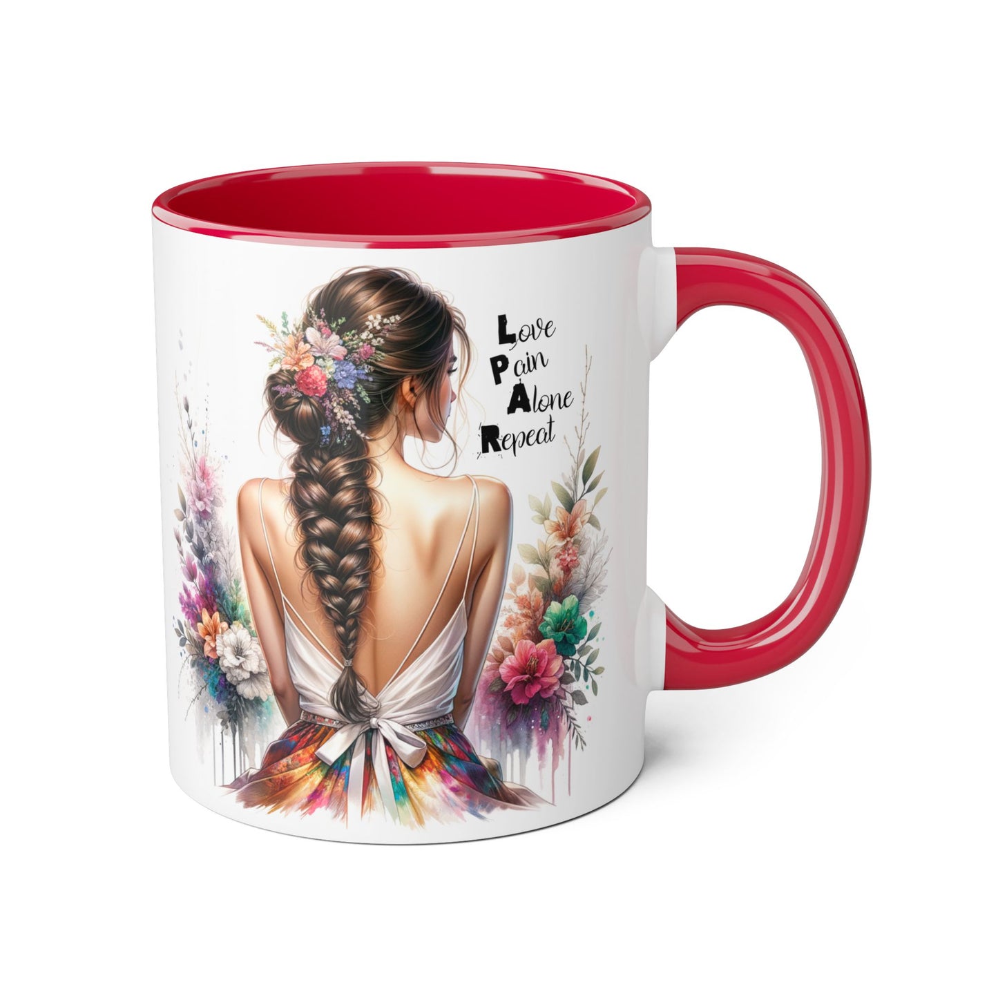 Beautiful Floral Accent Mug, Inspirational Coffee Cup, Love Pain Alone Repeat, Gift for Her, Home Decor, Bohemian Style