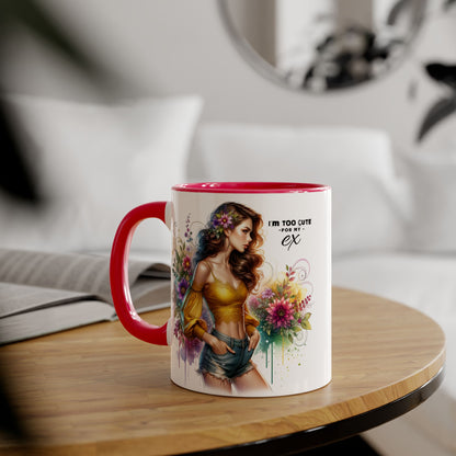 I'm Too Cute For My Ex Colorful Accent Mug with Floral Design, Unique Coffee Cup, Boho Chic Gift, Fun Ex Statement Mug, Artistic Drinking Mug, Cute Ceramic [...]