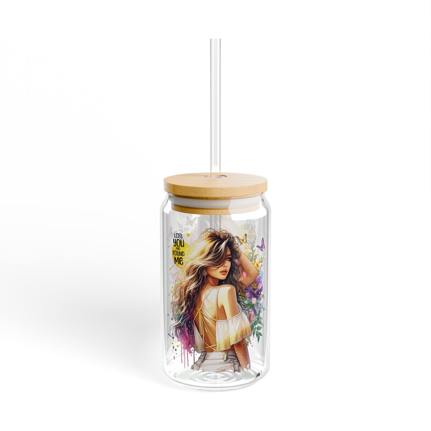 Lost You and Found Me Stylish Sipper Glass, 16oz - Floral Design Drinkware, Perfect for Summer Gatherings, Gift for Friends, Eco-Friendly, Home Decor