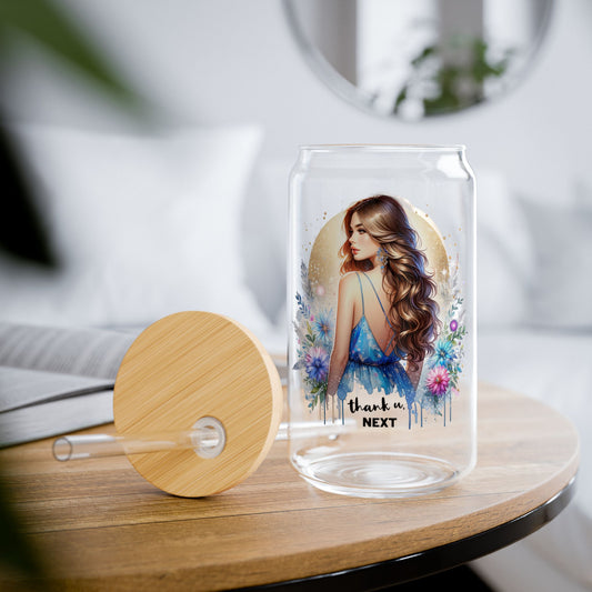 Thank U, Next Artistic 16oz Sipper Glass - Perfect for Celebrations, Everyday Use, Gifts, Home Decor, and Eco-friendly Lifestyle