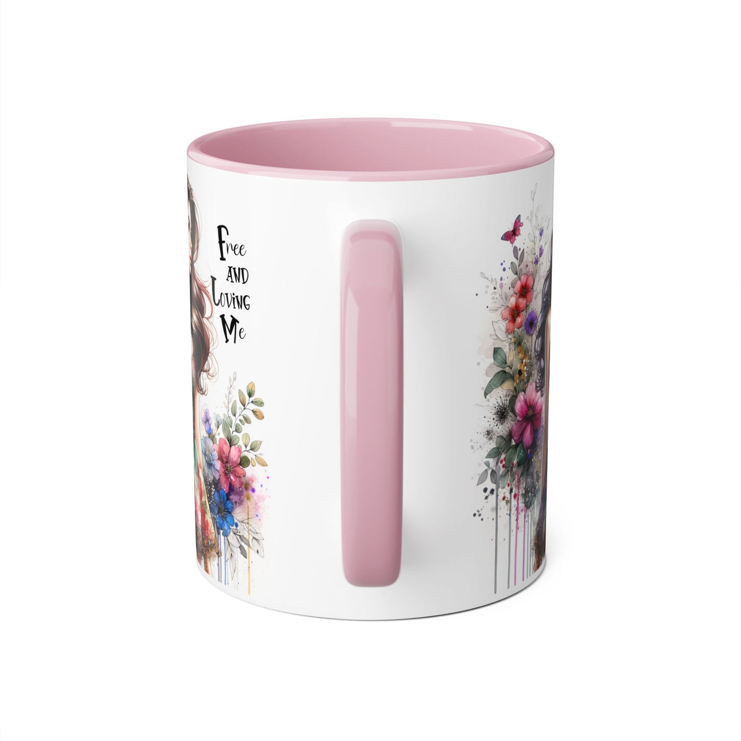 Free and Loving Me Floral Accent Mug | 11oz Coffee Cup, Gift for Her, Art Mug, Bohemian Decor, Flower Lover Gift