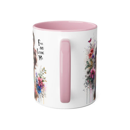 Free and Loving Me Floral Accent Mug | 11oz Coffee Cup, Gift for Her, Art Mug, Bohemian Decor, Flower Lover Gift