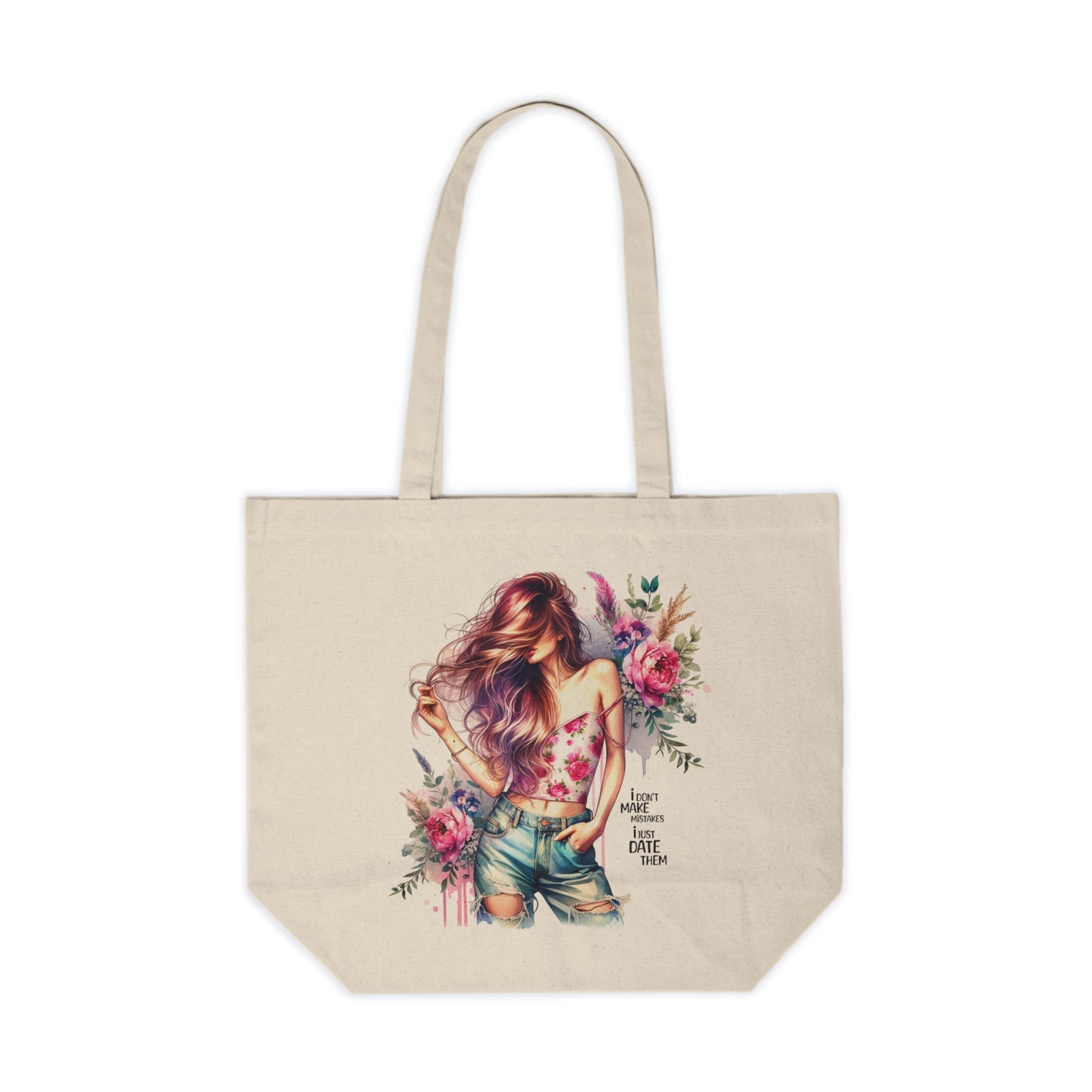I Don`t Make Mistakes, I Just Date Them Floral Boho Canvas Shopping Tote, Eco-Friendly Grocery Bag, Reusable Tote, Beach Bag, Gift for Her, Bohemian Tote Bag