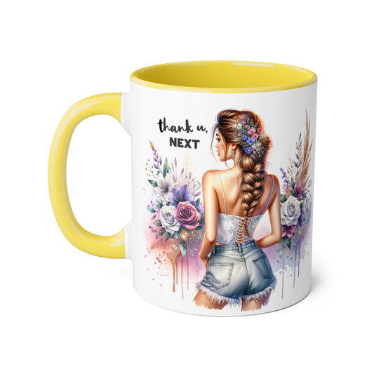 Thank U, Next Boho Inspirational Mug, Coffee Cup, Gift for Friends, Motivational Beverage Holder, Floral Design, Thank U Next