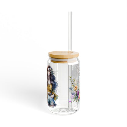 I Don't Make Mistakes, I Date Them Boho Floral Sipper Glass, 16oz Water Bottle, Eco-Friendly Drinkware, Farmhouse Decor, Reusable Cup, Perfect Gift for Her, Summer Sips