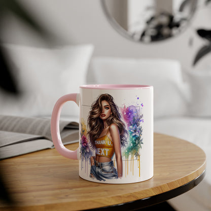 Thank U, Next Vibrant Floral Accent Mug | Unique Coffee Cup, Gift for Her, Artful Drinkware, Boho Style, Colorful Tea Mug, Inspirational Design