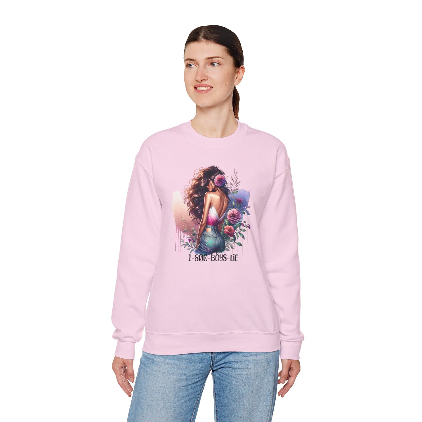 1-800-Boys-Lie Boss Babe Floral Sweatshirt | Unisex Comfortable Crewneck, Trendy Gift for Her, Affirmation Clothing, Cozy Fashion