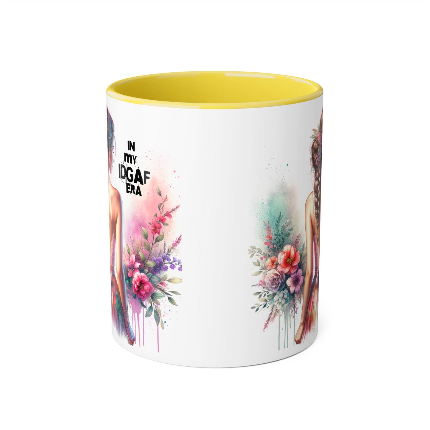 Bold IDGAF Era Accent Mug, Coffee Cup for Strong Women, Gift for Her, Floral Art Mug, Motivational Drinkware
