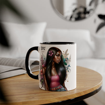 Straight Outta Divorced Humoristic Vibrant Statement Mug, Black Handle Coffee Cup, Floral Art Beverage Mug, Gift for Her, Inspirational Drinkware, Birthday Mug