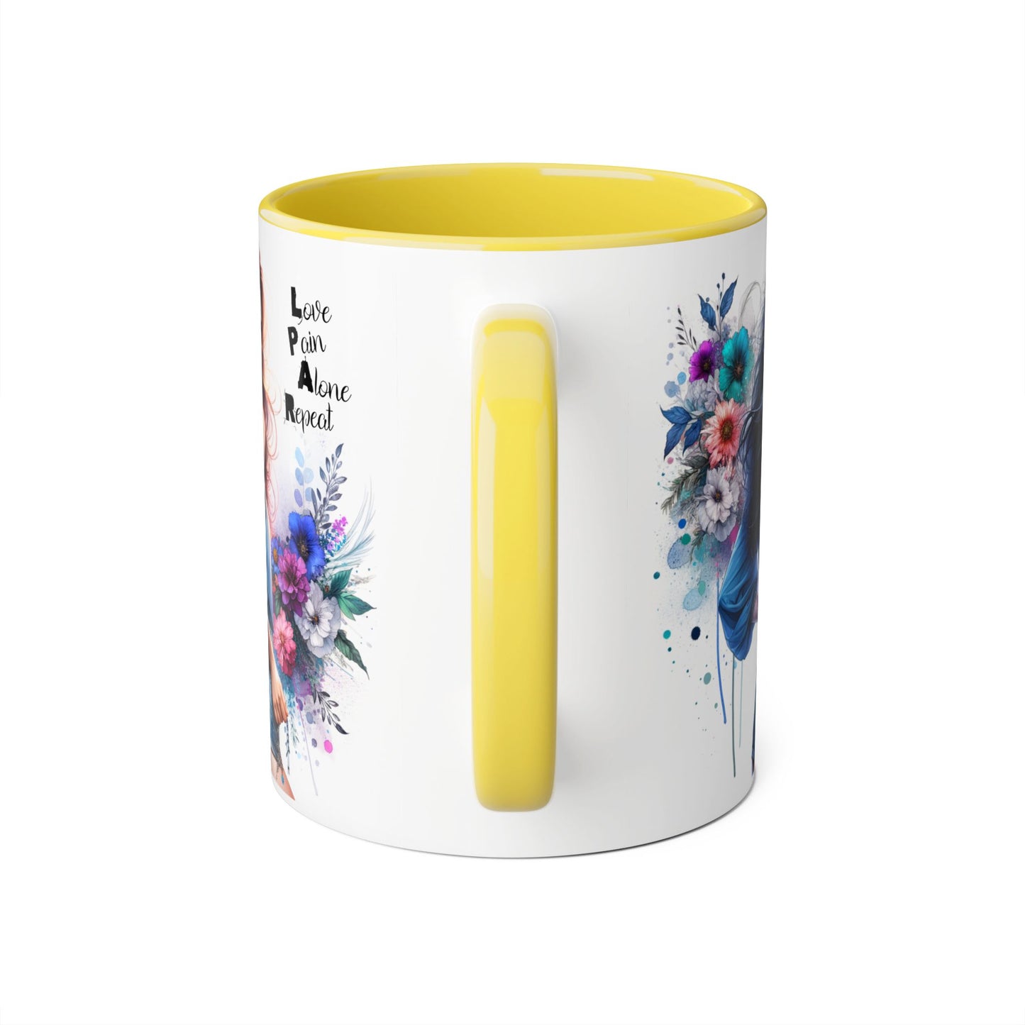 Floral Accent Mug, Inspirational Coffee Cup, Love Yourself Gift, Unique Drinkware, Artistic Ceramic Coffee Mug