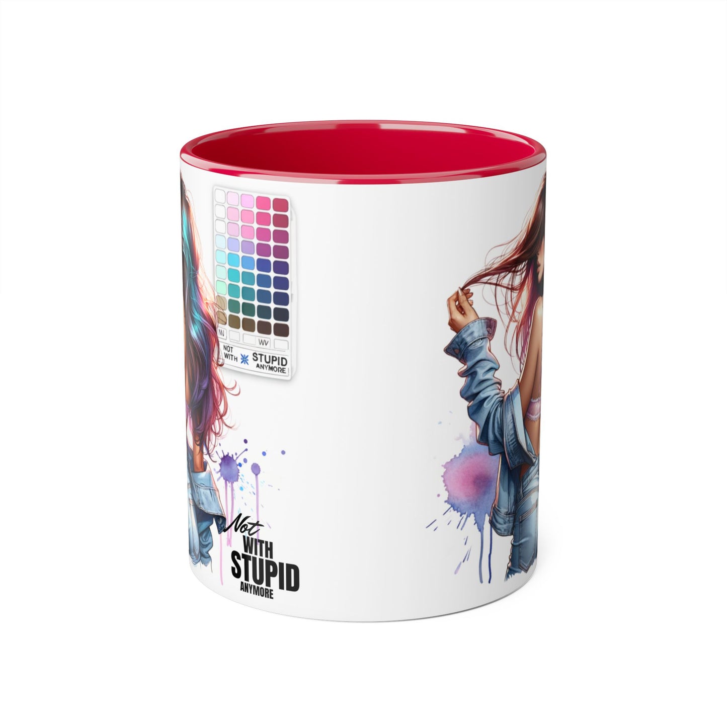Not With Stupid Anymore Humoristic Vibrant Accent Mug - Perfect Gift for Creative Souls, Quirky Coffee Lover, Art Enthusiast, Birthday, or Just Because