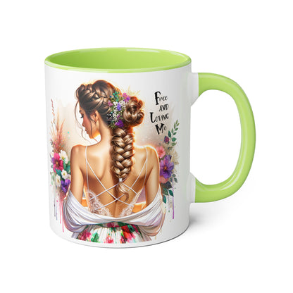 Bohemian Floral Accent Mug, Free and Loving Me Coffee Cup, Gifts for Her, Birthday, Inspirational Drinkware, Home Decor