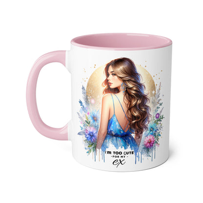 I'm Too Cute For My Ex Chic Accent Mug Designs, Coffee Cup Gift, Floral Artwork, Cute Mug, Inspirational Coffee Mug for Her, Ex Gift Idea, Stylish Drinkware