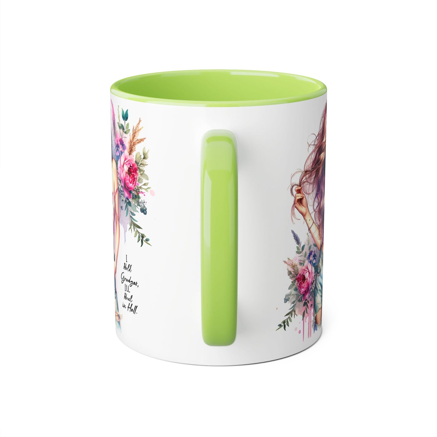 I Hold Grudges, I'll Heal in Hell  Humoristic Bohemian Floral Accent Mug - Drinkware for Tea Lovers, Coffee Enthusiasts, Gift for Friends, Home Decor, Artful Mugs