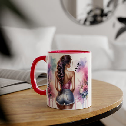 Colorful Floral Accent Mug |  Yuck Fou  Coffee Cup | Unique Gift for Her, Inspirational Drinkware, Fun Tea Mug, Motivational Gift