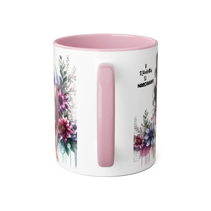 Floral Art Accent Mug, 11oz Coffee Cup, Gifts for Her, Unique Home Decor, Narcissist Quote, Morning Coffee