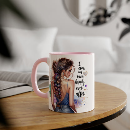 Inspirational Accent Mug - "I Am My Own Happily Ever After" - 11oz Coffee Cup for Self-Love and Empowerment