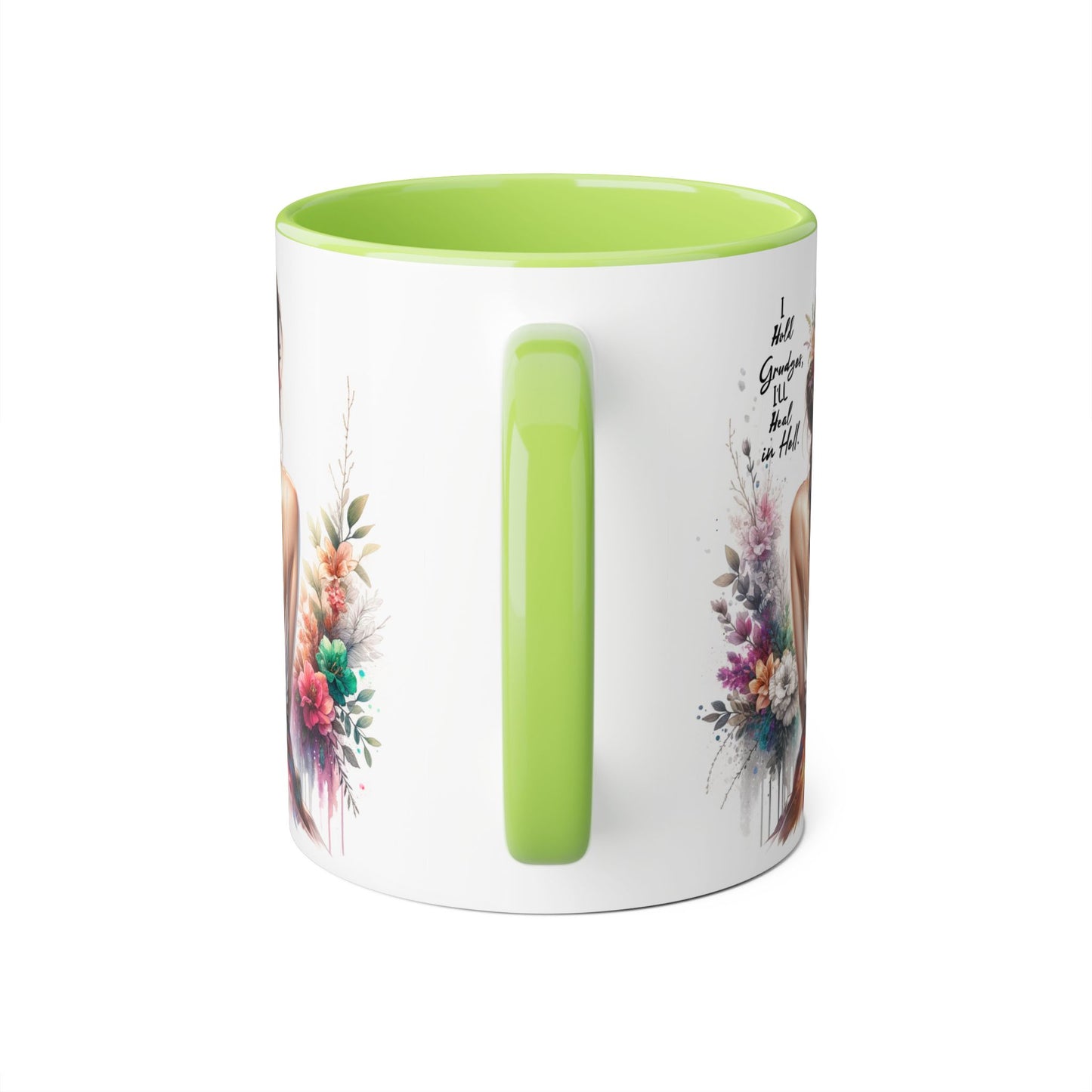 I Hold Grudges, I'll Heal in Hell Floral Art Accent Mug, Coffee Cup Gift, Inspirational Drinkware, Home Decor, Unique Present for Friends