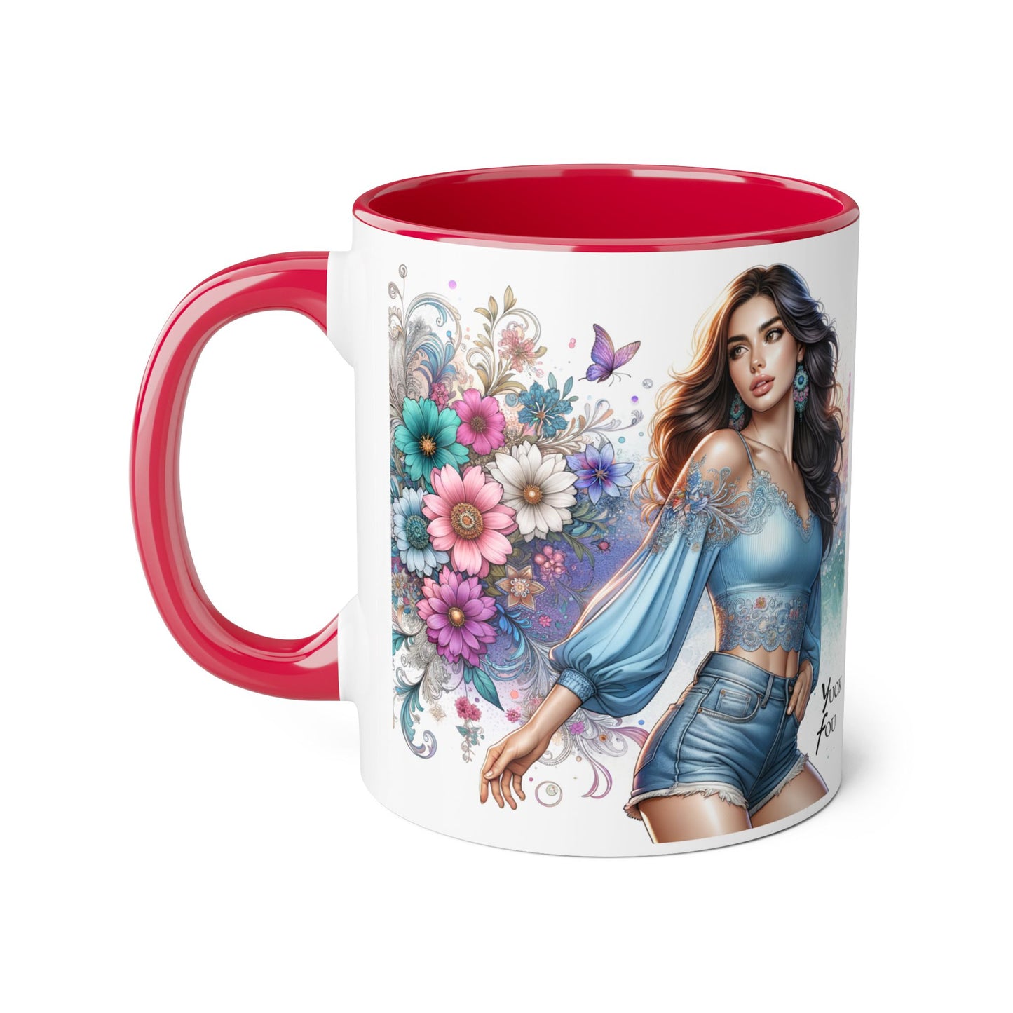 Yuck Fou Artistic Accent Mug, Floral Coffee Cup, Unique Gift for Her, Decorative Drinkware, Birthday Present, Home Décor