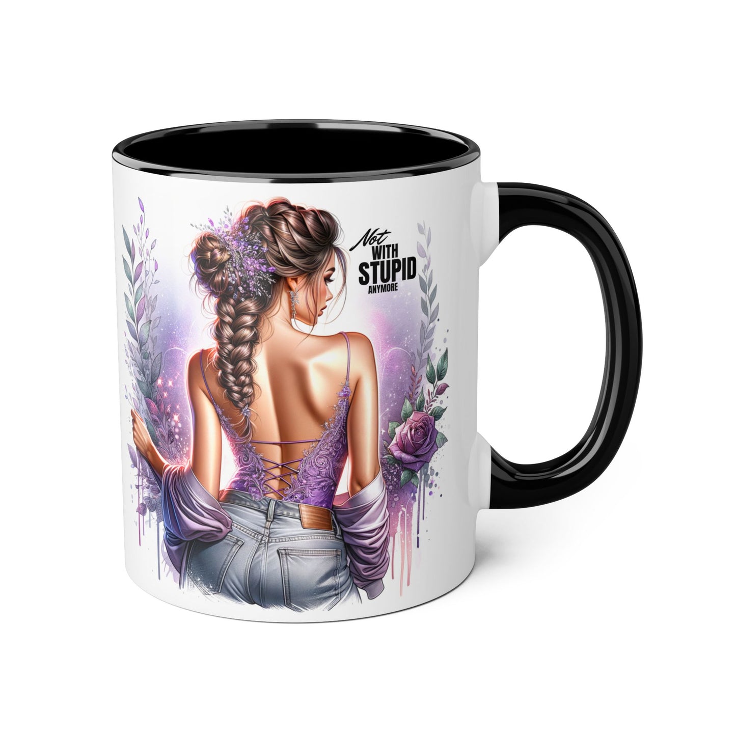 Not With Stupid Anymore Humoristic Bohemian Accent Mug, Artful Coffee Cup for Unique Gifts, Decorative Drinkware, Home Decor, Thoughtful Present