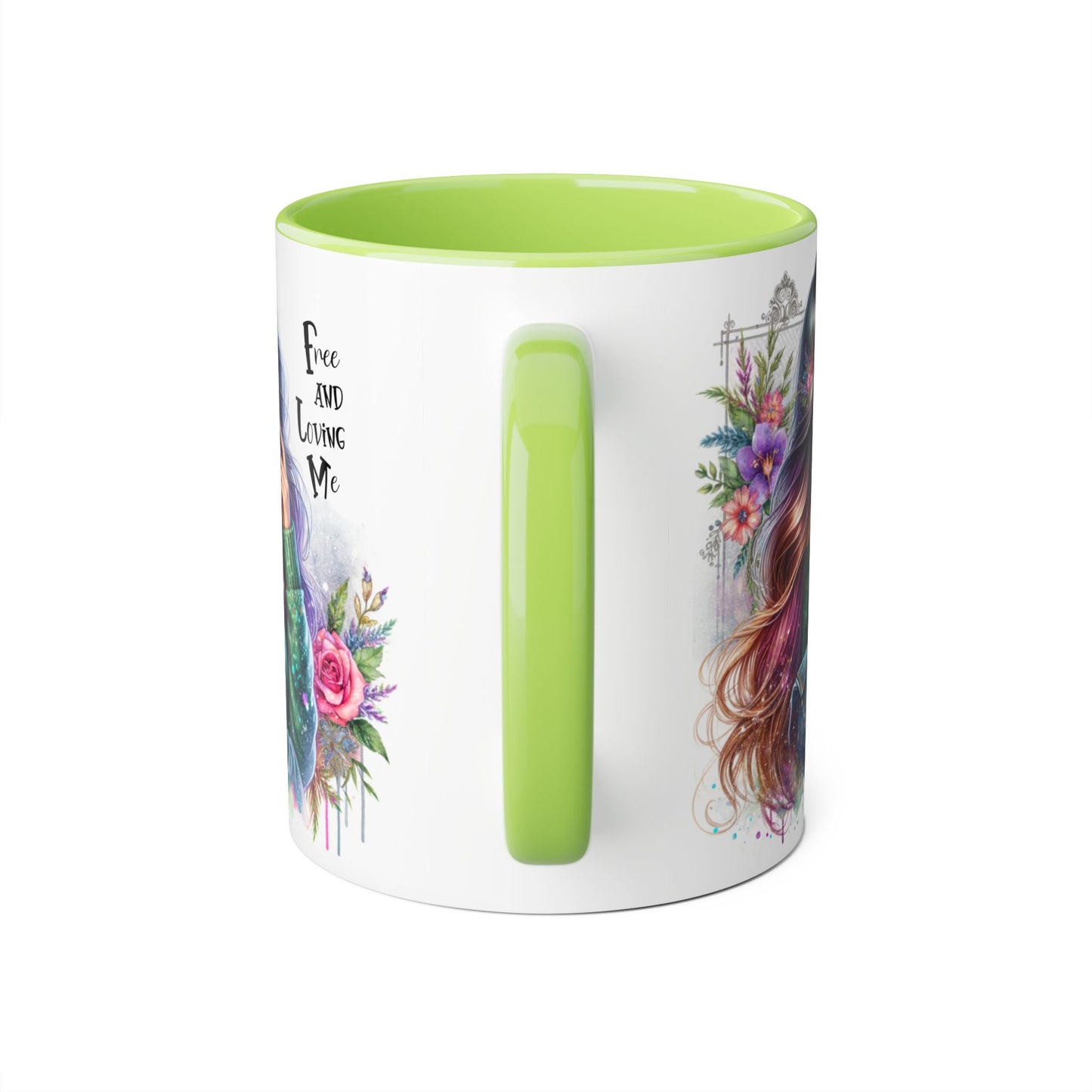 Bohemian Chic Accent Mug, Free and Loving Me 11oz Coffee Cup, Gifts for Her, Artistic Drinkware, Unique Home Decor, Floral Coffee Mug