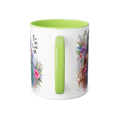 Bohemian Chic Accent Mug, Free and Loving Me 11oz Coffee Cup, Gifts for Her, Artistic Drinkware, Unique Home Decor, Floral Coffee Mug