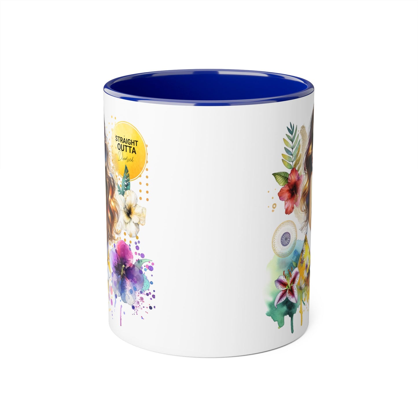 Straight Outta Divorced Humoristic Vibrant Accent Mugs, Floral Coffee Cup, Artistic Drinkware, Gift for Her, Home Decor, Unique Mug
