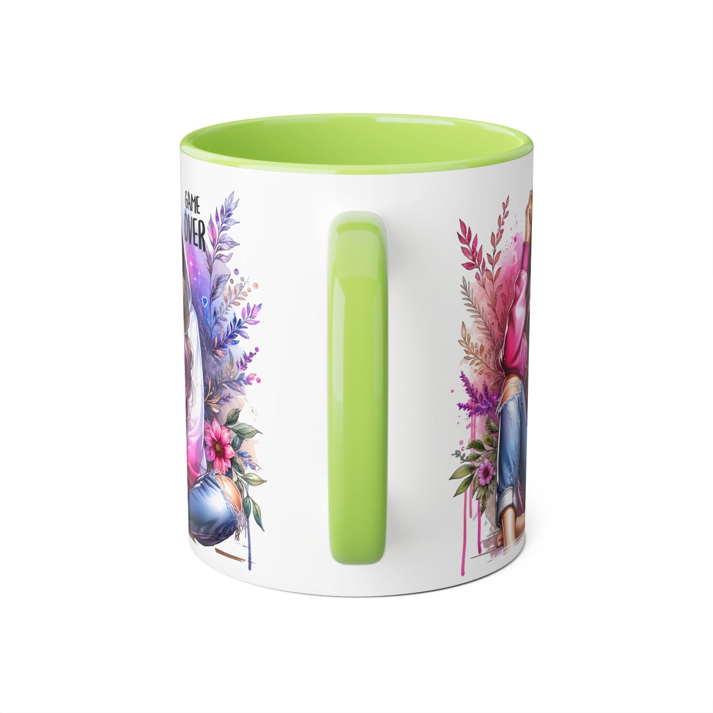 Stylish Gamer Mug, Game Over Coffee Cup, Floral Art Drinkware, Cute Gift for Gamers, Trendy Ceramic Tea Mug