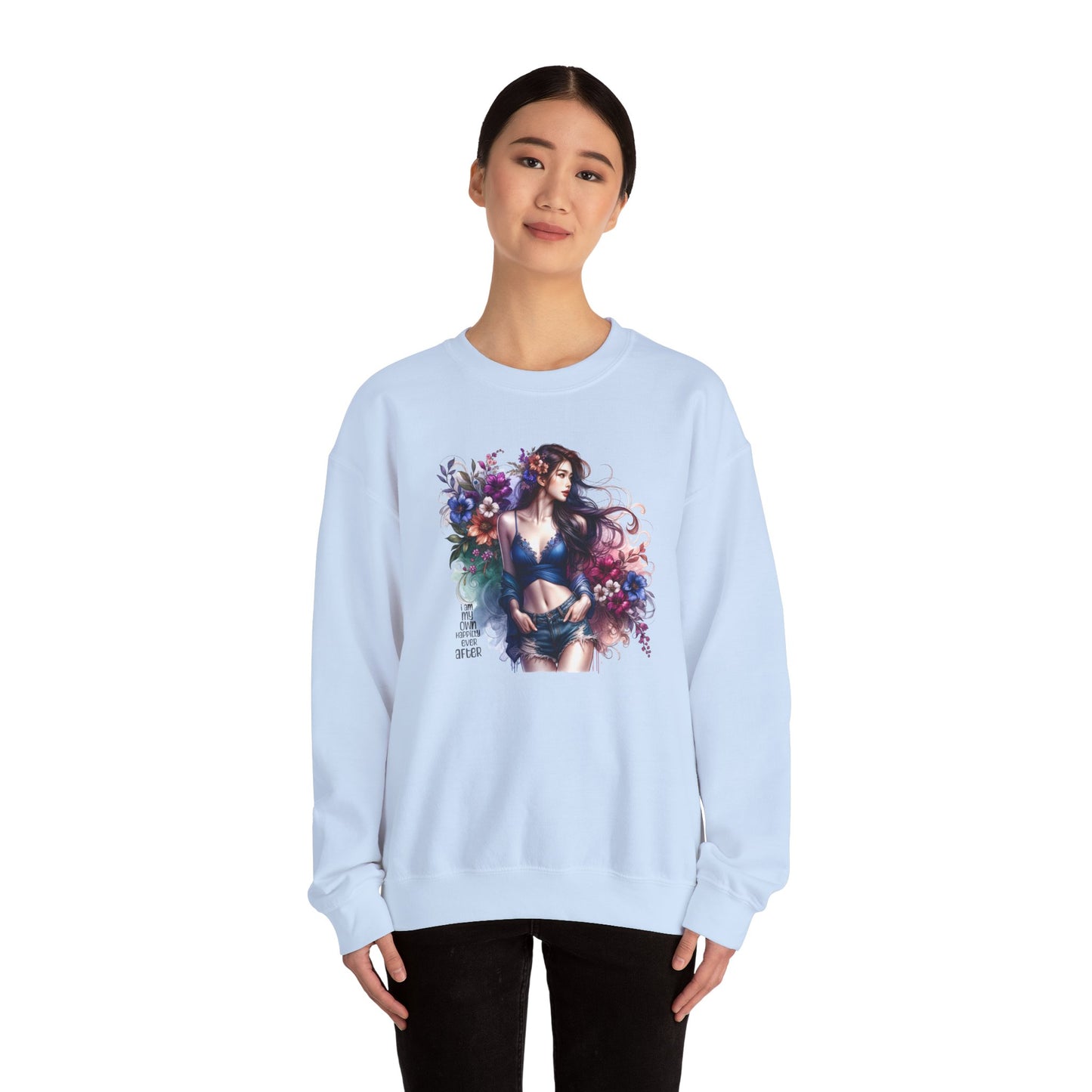 I Am My Own Happily Ever After  Floral Goddess Sweatshirt | Cozy Unisex Crewneck | Perfect Gift for Fall/Winter, Artistic Apparel, Wall Art Sweatshirt, Everyday Wear