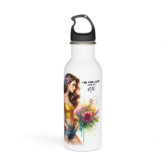 I'm Too Cute For My Ex Stylish Water Bottle with Floral Design, Inspirational Gift, Perfect for Fitness, Travel, Eco-Friendly, Motivational
