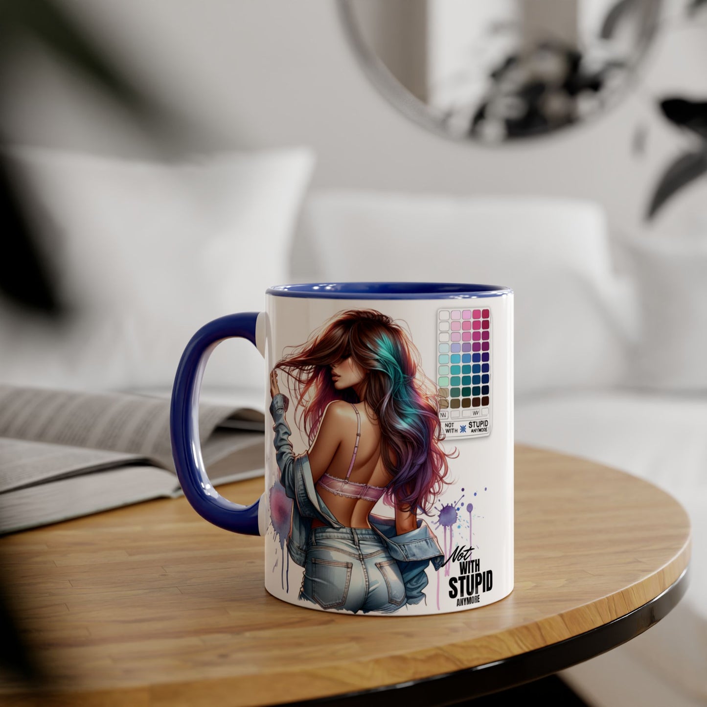 Not With Stupid Anymore Humoristic Vibrant Accent Mug - Perfect Gift for Creative Souls, Quirky Coffee Lover, Art Enthusiast, Birthday, or Just Because