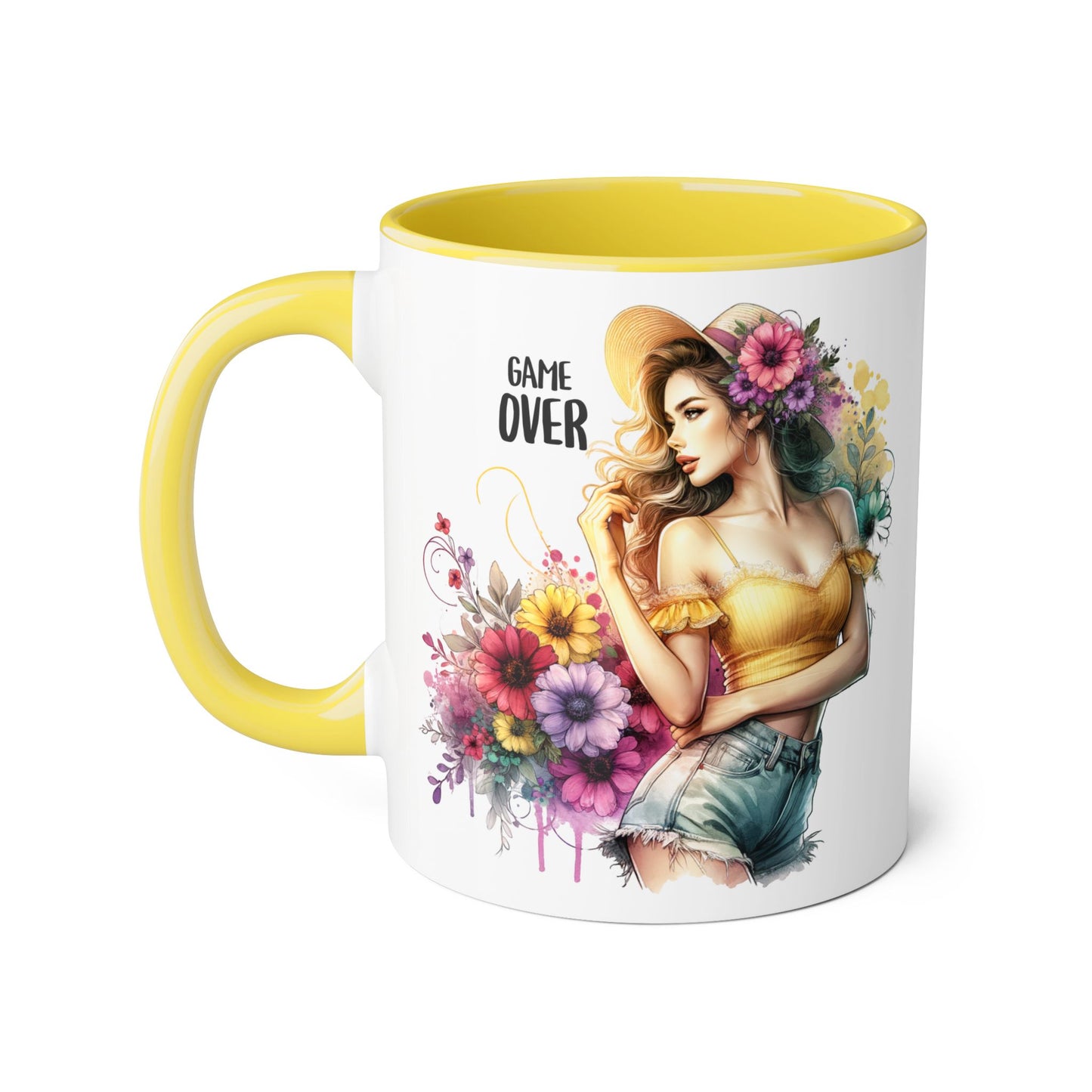 Game Over Floral Accent Mug, Gift for Gamers, Coffee Tea Cup, Home Decor, Birthday, Celebration, Unique Mug