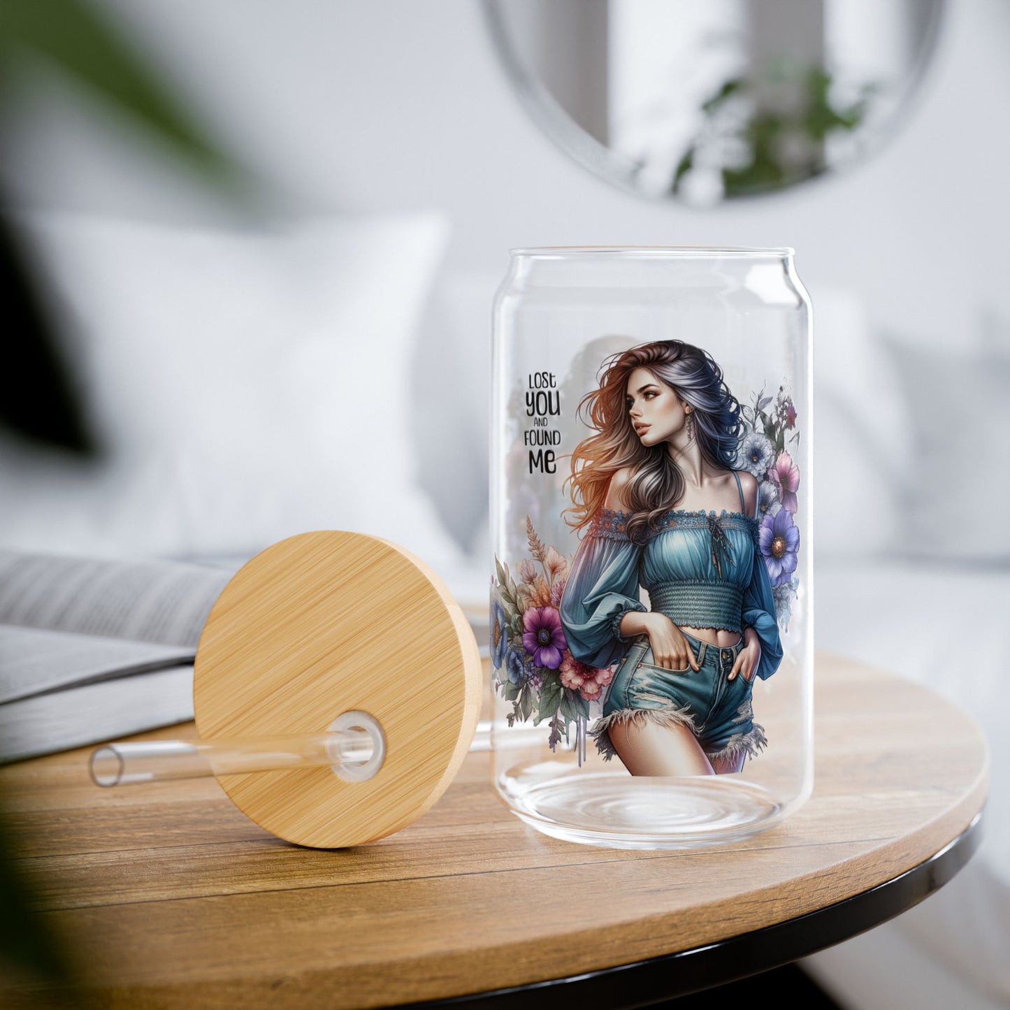 Lost You and Found Me Floral Art Sipper Glass, 16oz | Stylish Hydration for Home, Parties, Gifts, Summer, Eco-Friendly Drinkware
