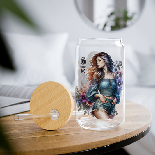 Lost You and Found Me Floral Art Sipper Glass, 16oz | Stylish Hydration for Home, Parties, Gifts, Summer, Eco-Friendly Drinkware