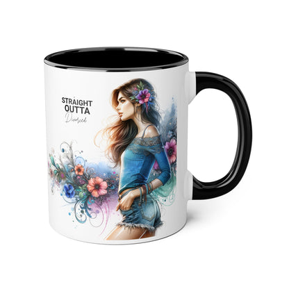 Straight Outta Divorced Humoristic Bohemian Accent Mugs with Floral Art – Trendy Coffee Cup, Gift for Friends, Decor, Home, Birthday, or Celebration