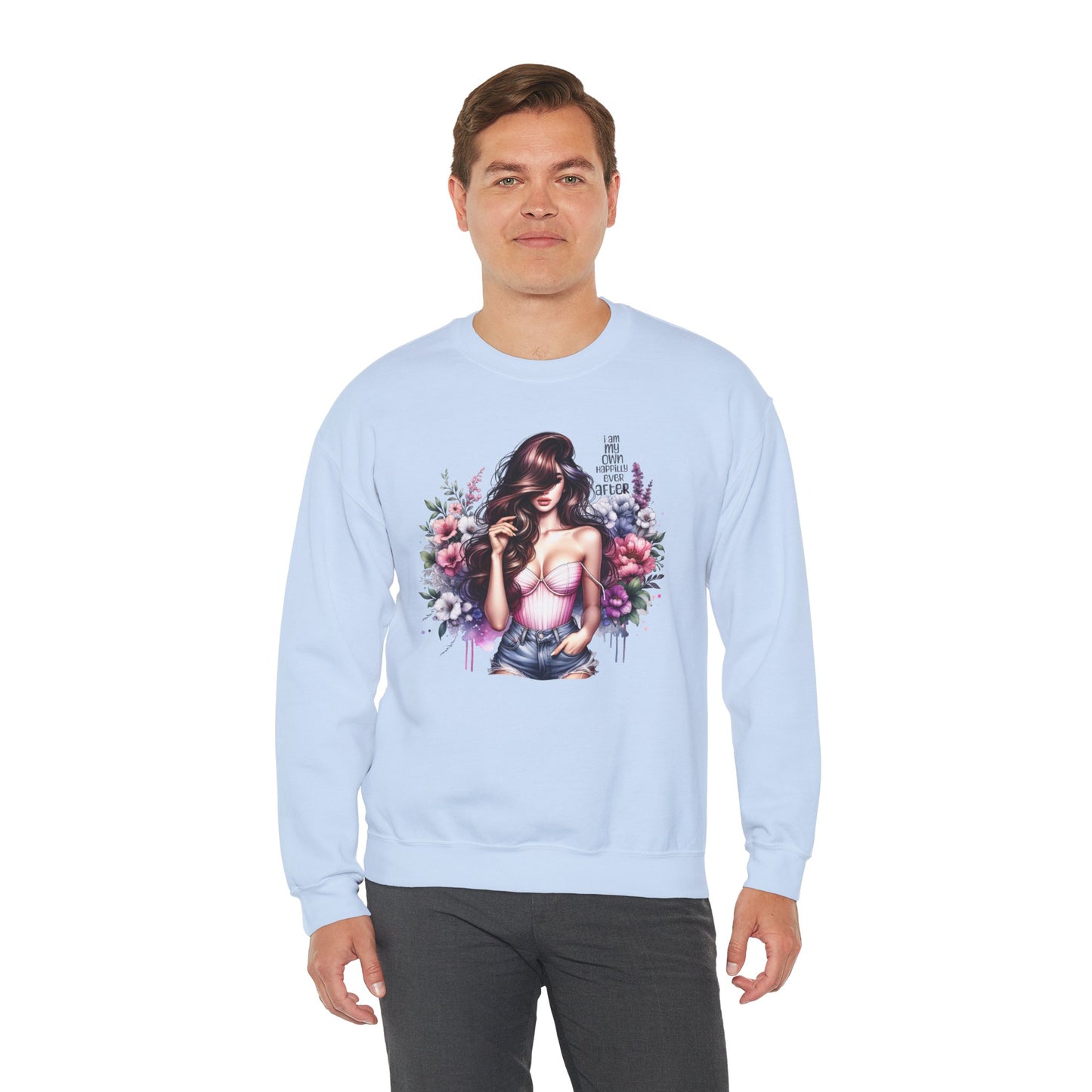 I Am My Own Happily Ever After  Floral Goddess Crewneck Sweatshirt, Cozy Women's Apparel, Boho Style, Gift for Her, Trendy Sweatshirt, Chic Layering Piece
