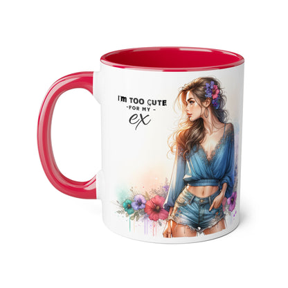 I'm Too Cute For My Ex Stylish Quote Mugs, Funny Coffee Cup, Gift for Her, Playful Ex Humor, Cute Illustration