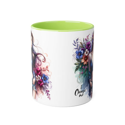 Floral Accent Mug, I Choose Me Design, Artistic Coffee Cup, Gift for Her, Home Décor, Tea Lover’s Essential