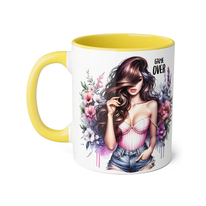 Game Over Floral Accent Mug - 11oz, Coffee Cup for Her, Gift for Gamers, Fun Tea Mug, Unique Kitchen Decor, Women’s Gift Idea