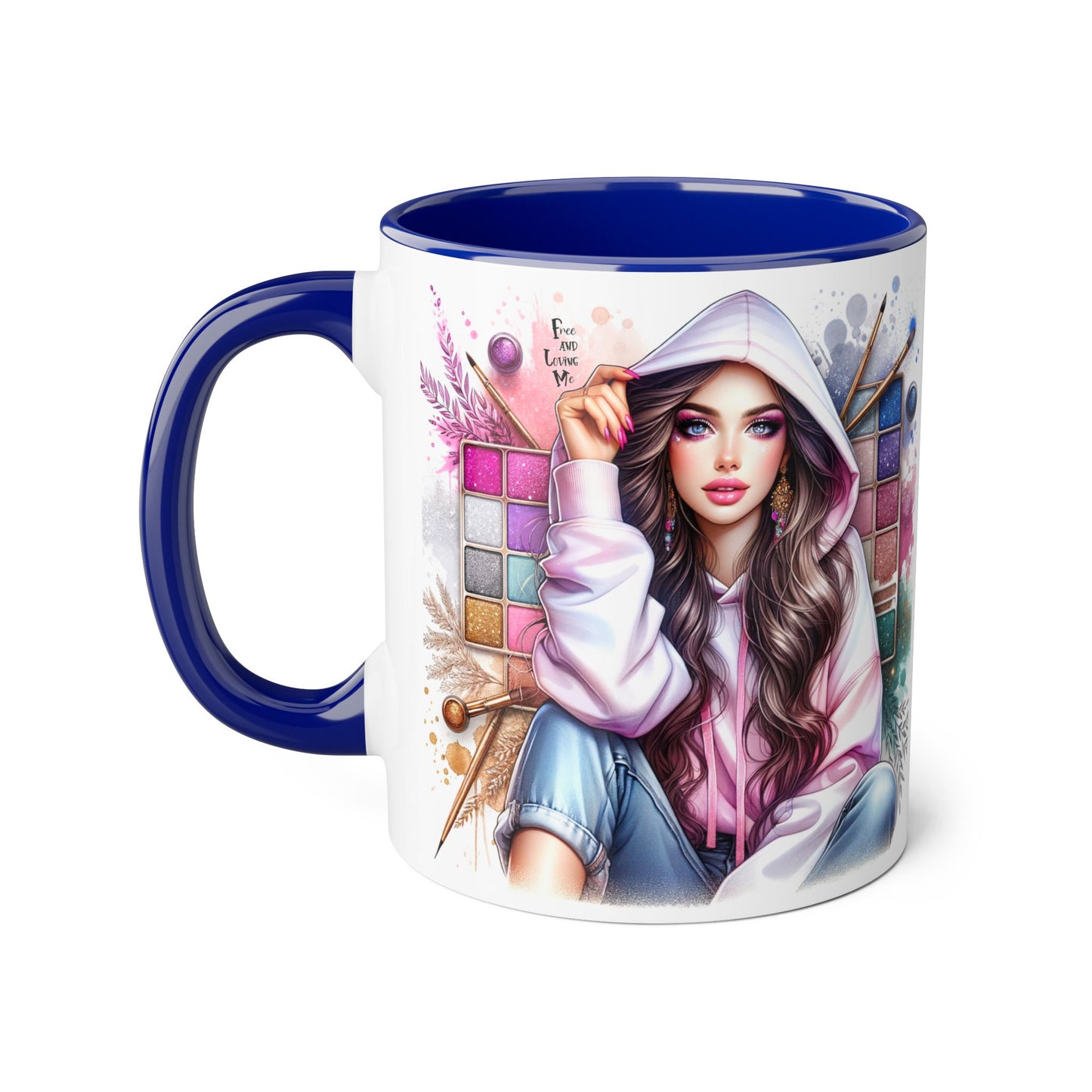Free and Loving Me Artistic Accent Mugs, Fashionista Gift, Makeup Artist Coffee Cup, Unique Artistic Mug, Stylish Beverage Container, Creative Decor
