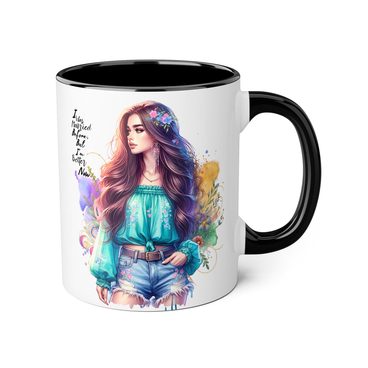 I Was Married Before But I'm Better Now Bohemian Floral Accent Mug, Inspirational Coffee Cup, Gift for Friends, Encouraging Quote, Perfect for Her, Art Lover's Mug