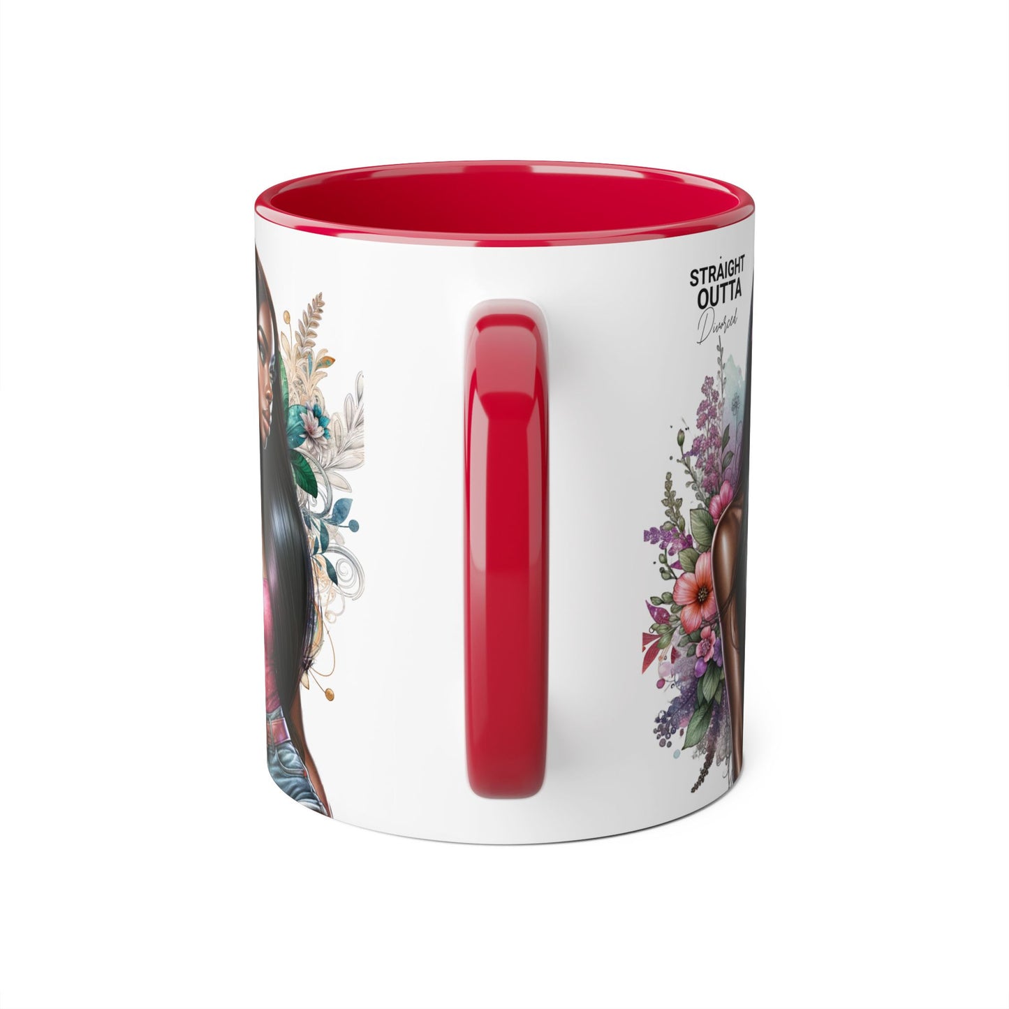 Straight Outta Divorced Humoristic Vibrant Statement Mug, Black Handle Coffee Cup, Floral Art Beverage Mug, Gift for Her, Inspirational Drinkware, Birthday Mug