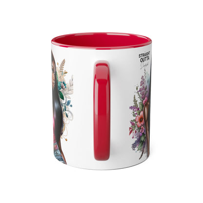Straight Outta Divorced Humoristic Vibrant Statement Mug, Black Handle Coffee Cup, Floral Art Beverage Mug, Gift for Her, Inspirational Drinkware, Birthday Mug
